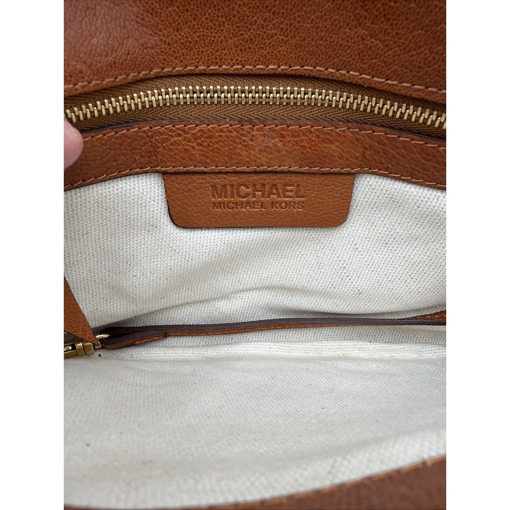 Michael Kors Genuine Leather Rectangular Med Sz Shoulder Bag Brown Gold Dust Bag - Picture 16 of 16